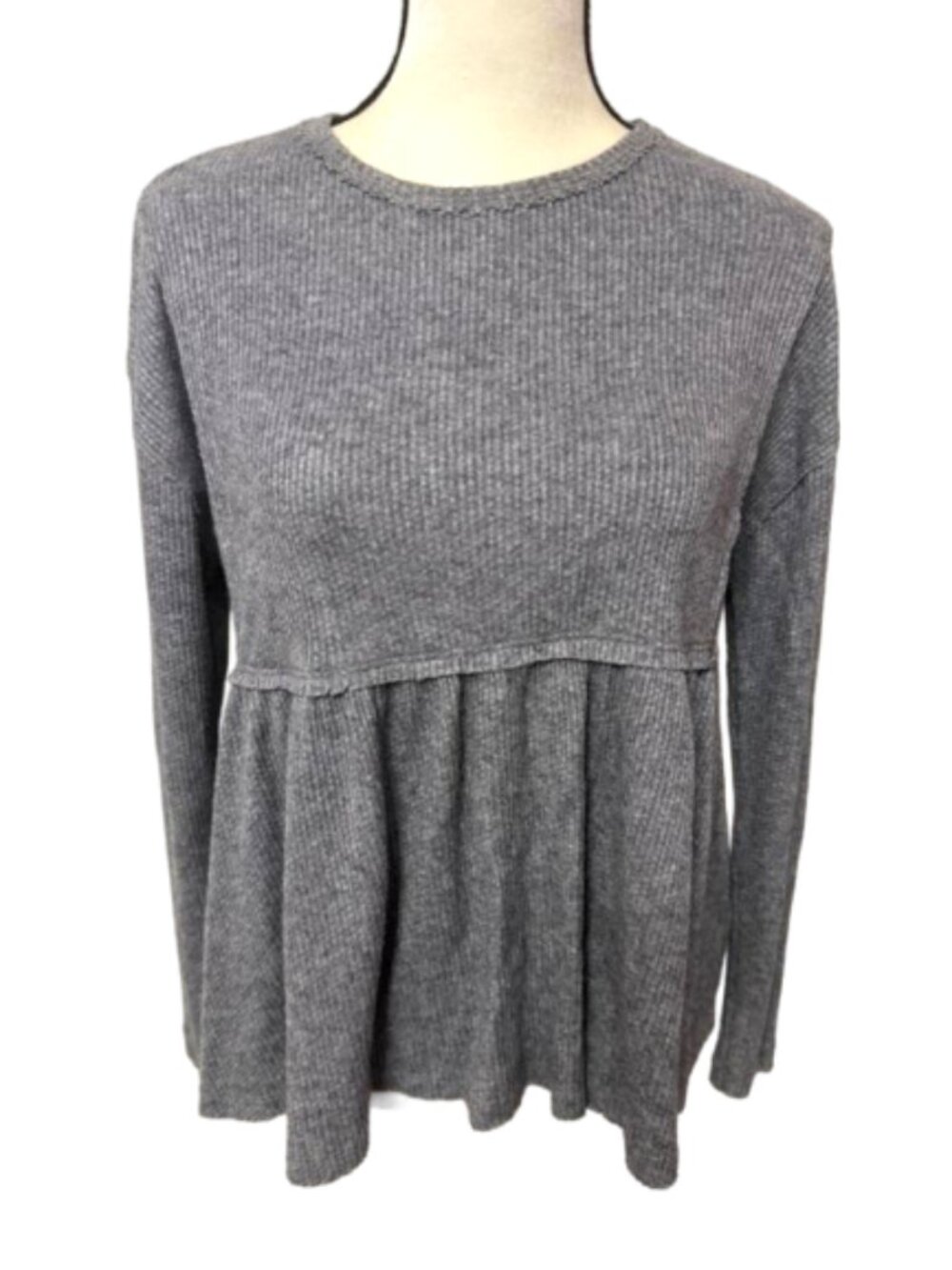 Altar'D State Charcoal Ribbed Knit Peplum Long-Sleeve Top Size S # 2618
